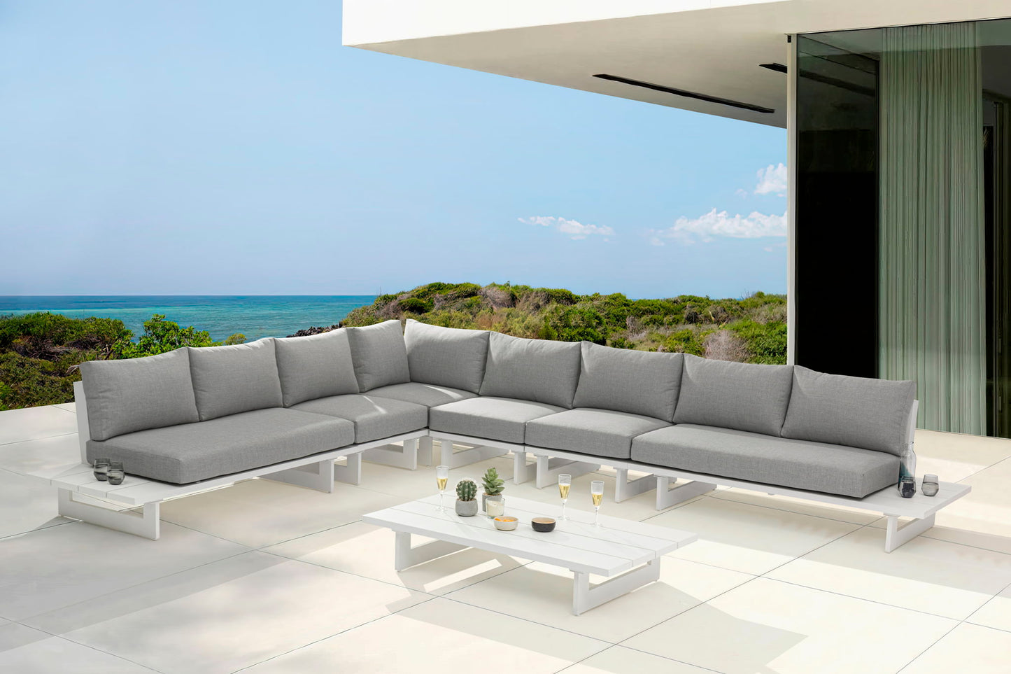 Maldives - 6 Piece Water Resistant Outdoor Patio Modular Sectional With White Base