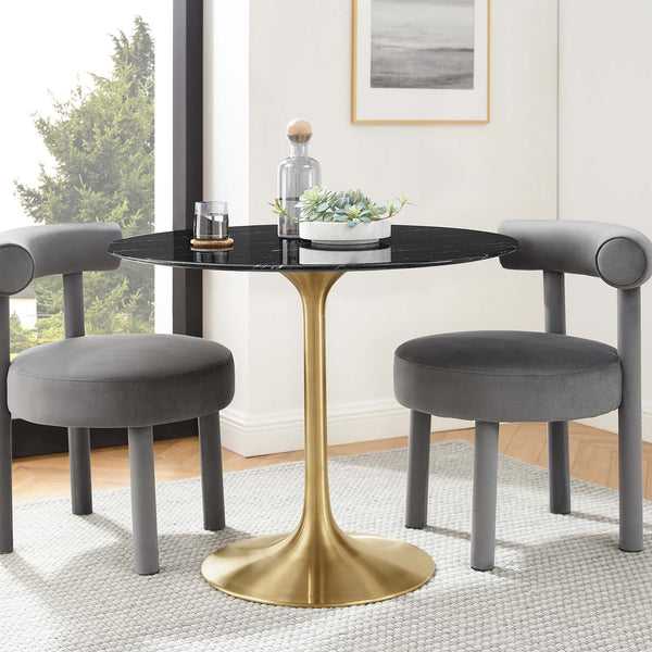Lippa Round 36" Dining Table - Faux Marble, Gold Black