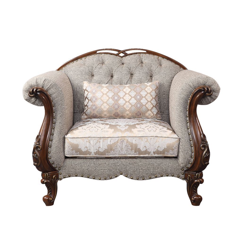 Miyeon - Chair With Pillow - Fabric & Cherry