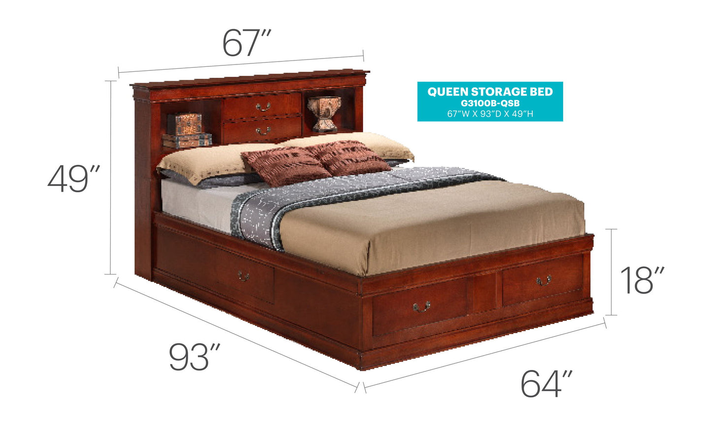 Glory Furniture - Louis Phillipe - Bookcase Storage Bed