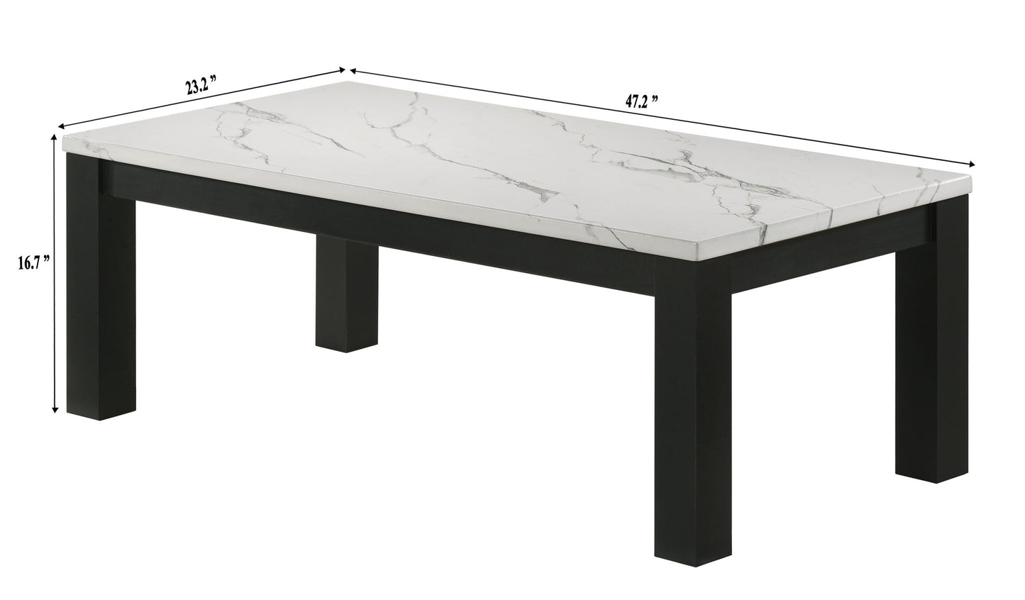 Ivy - 3 Piece Faux Marble White Cocktail Set - White / Black