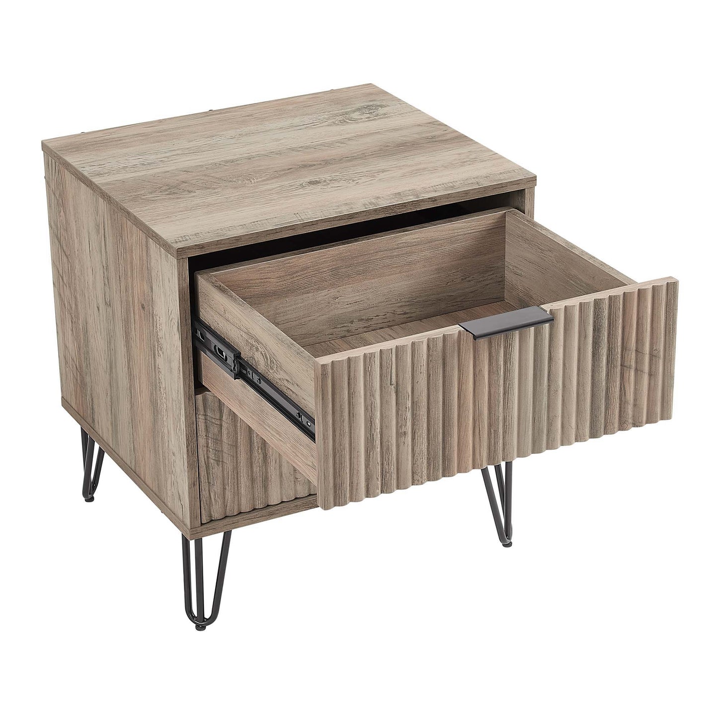 Manhattan Dumbo - Fluted 2-Drawer Nightstand With Rustic Gray Frame