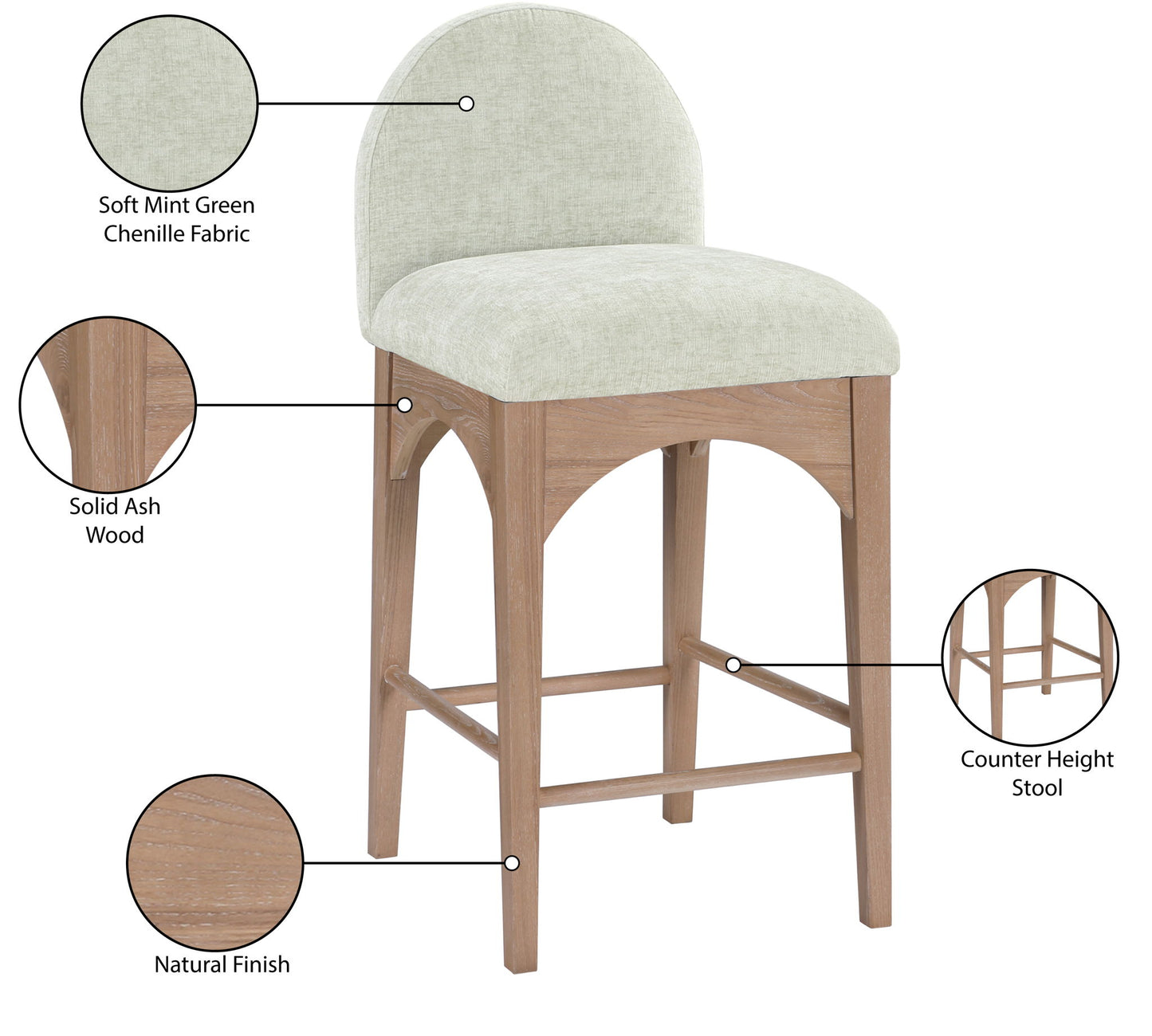 Waldorf - Chenille Stool With Natural Legs