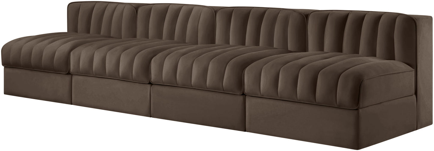 Rummi - Armless Velvet Performance Fabric Upholstered 4 Piece Modular Sofa