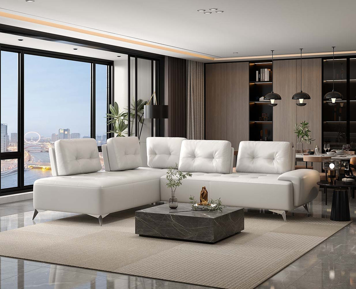 Turano - Sectional Sofa - Pearl White Leather