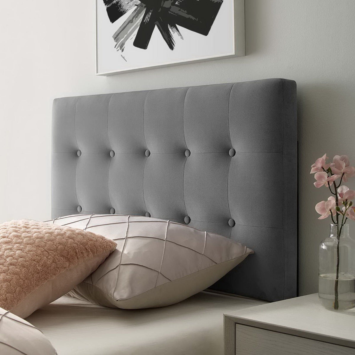 Emily Biscuit Tufted Performance Velvet Headboard - Twin, Gray
