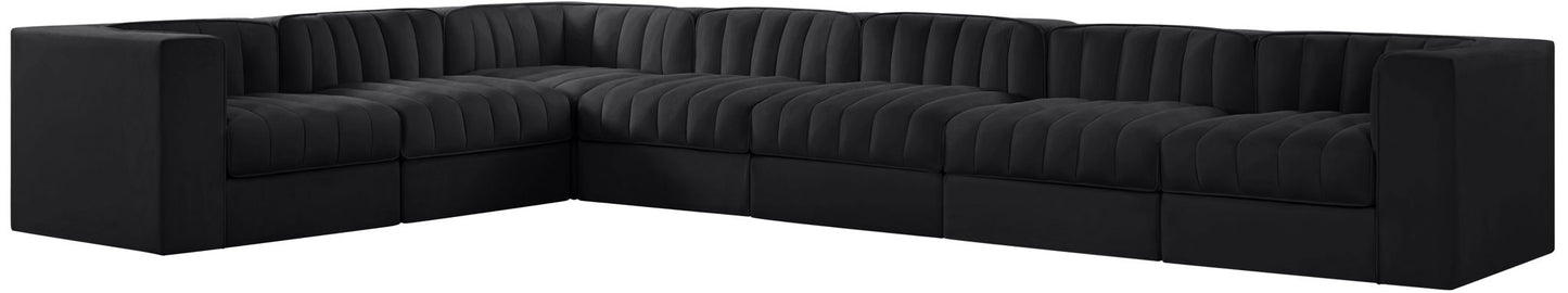 Rummi - Velvet Performance Fabric Upholstered 7 Piece Modular Sectional (With 3 Corner Chairs)