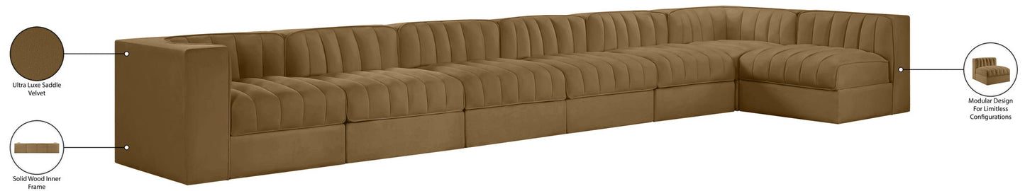 Rummi - Velvet Performance Fabric Upholstered 7 Piece Modular Sectional, L-Shaped (Right)