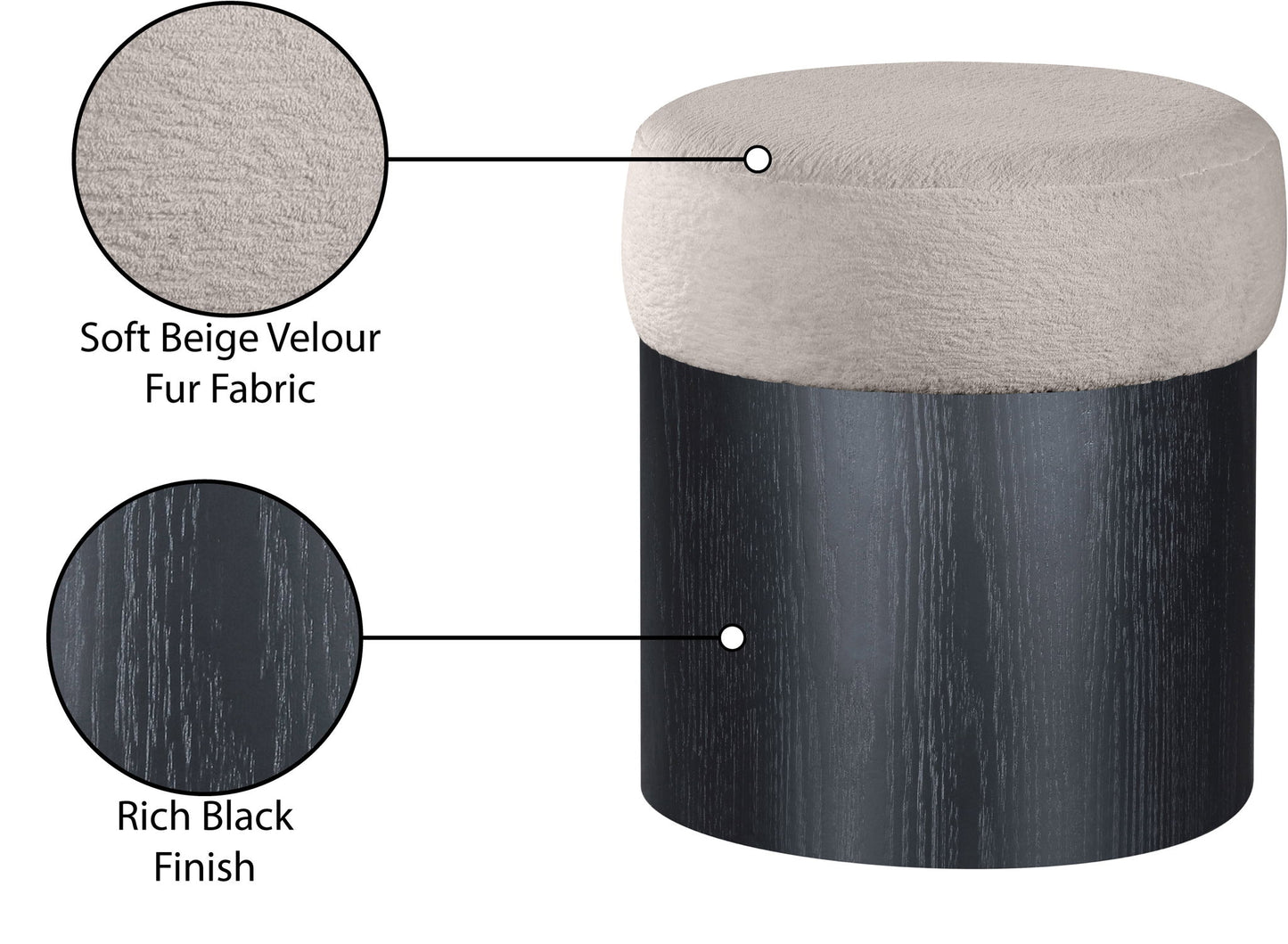 Nimes - Ottoman / Stool With Black Base