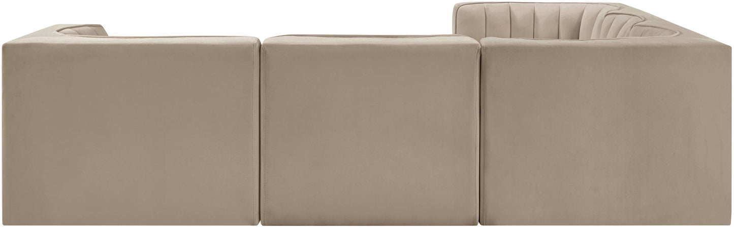 Rummi - Symmetrical Velvet Performance Fabric Upholstered 5 Piece Modular Sectional