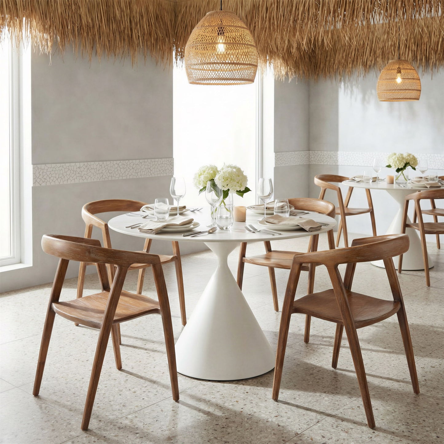 Plinn - Dining Table - Light Beige / White