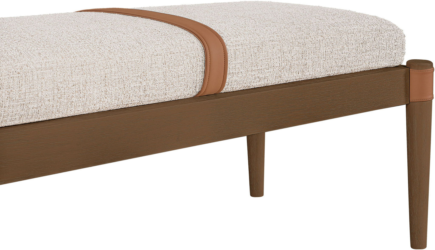Nara - Linen Textured Fabric Upholstered Bench - Painted Brown Walnut