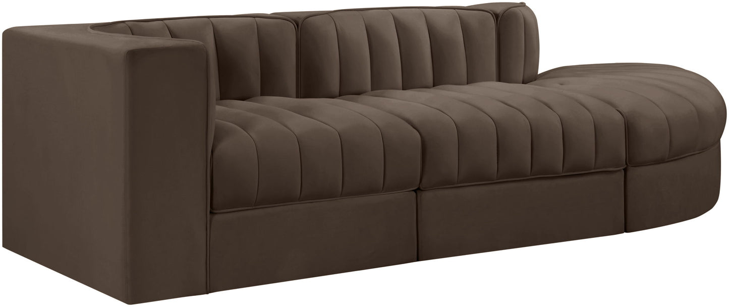 Rummi - Velvet Performance Fabric Upholstered 3 Piece Modular Sectional