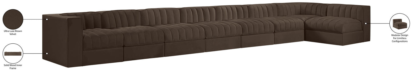 Rummi - Velvet Performance Fabric Upholstered 8 Piece Modular Sectional, L-Shaped (Right)