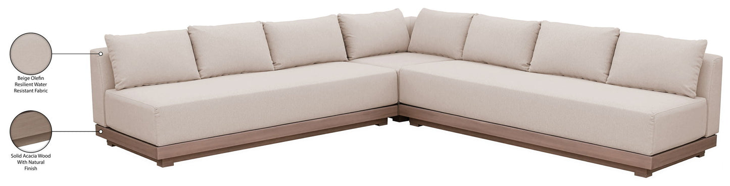 Solace - Olefin Performance Fabric 3 Piece Outdoor Patio Modular Sectional (2 Sofas & Corner Chair)