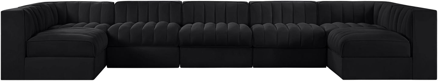 Rummi - Velvet Performance Fabric Upholstered 7 Piece Modular Sectional (With 2 Corner Chairs)