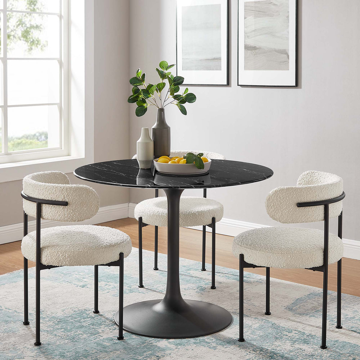 Lippa Round 40" Dining Table - Faux Marble, Black Black