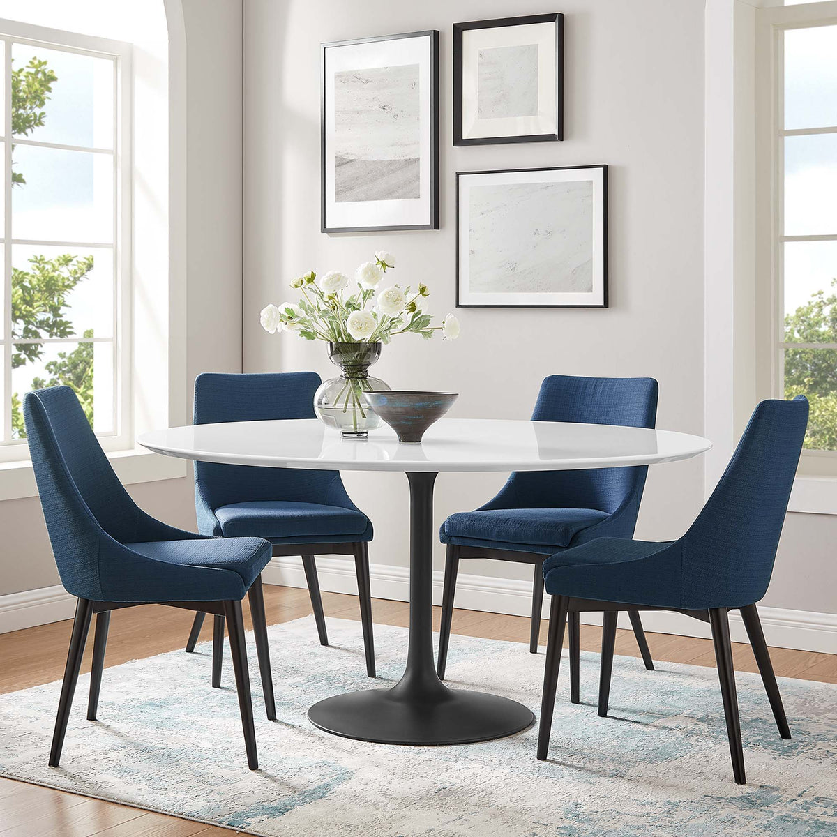 Lippa Round 60" Dining Table - Wood, Black White