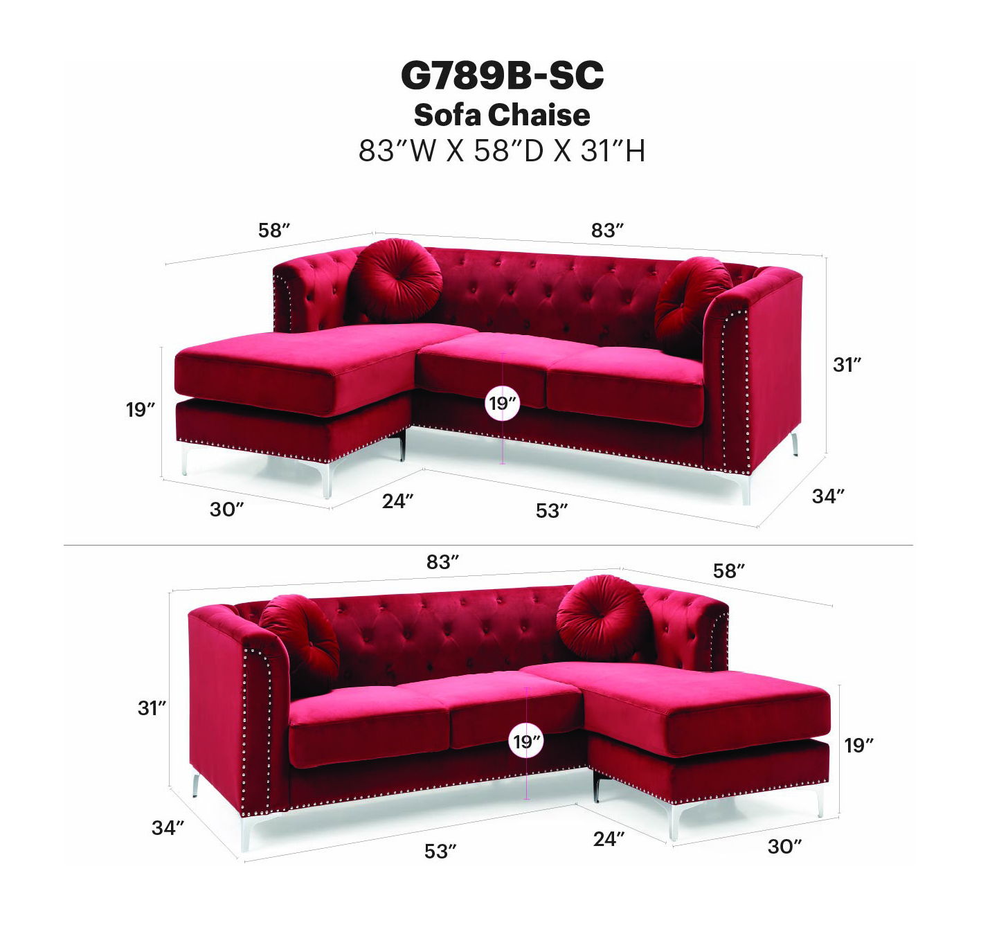 Glory Furniture - Pompano - Sofa Chaise