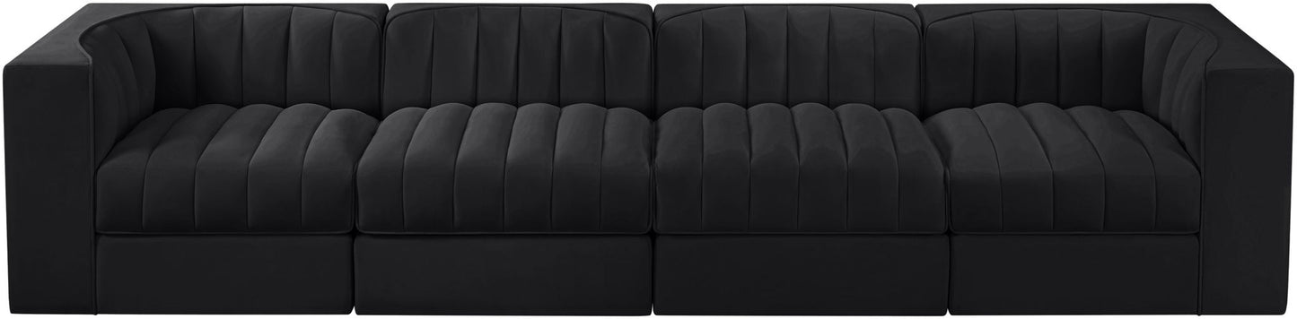 Rummi - Velvet Performance Fabric Upholstered 4 Piece Modular Sofa