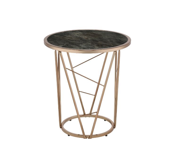 Cicatrix - End Table - Faux Black Marble Glass Top & Champagne