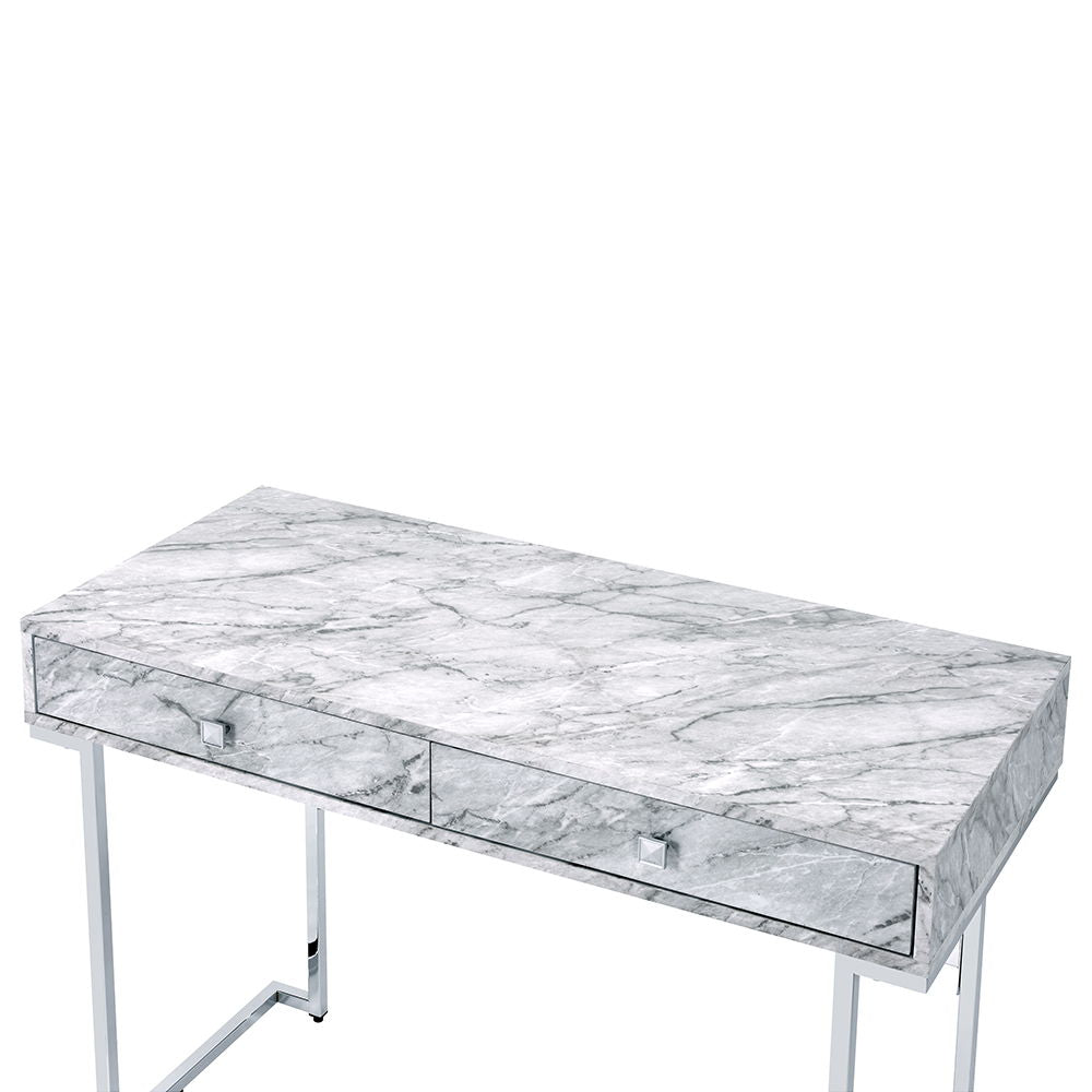 Tigress - Writing Desk - White Printed Faux Marble Top & Chrome