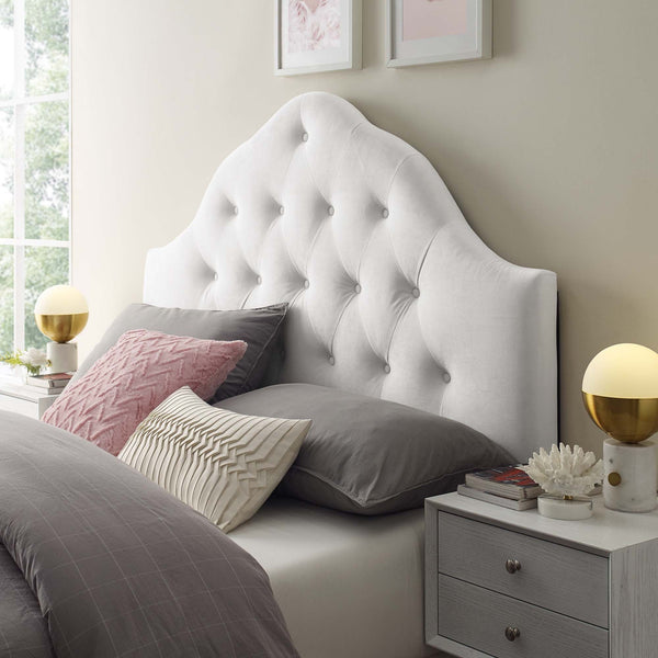 Sovereign Diamond Tufted Performance Velvet Headboard - Queen, White