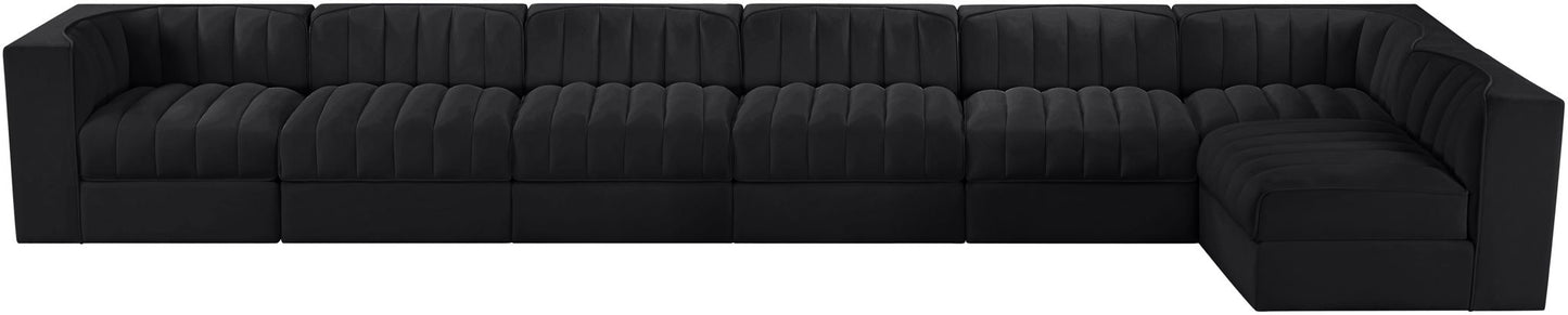 Rummi - Velvet Performance Fabric Upholstered 7 Piece Modular Sectional, L-Shaped (Right)