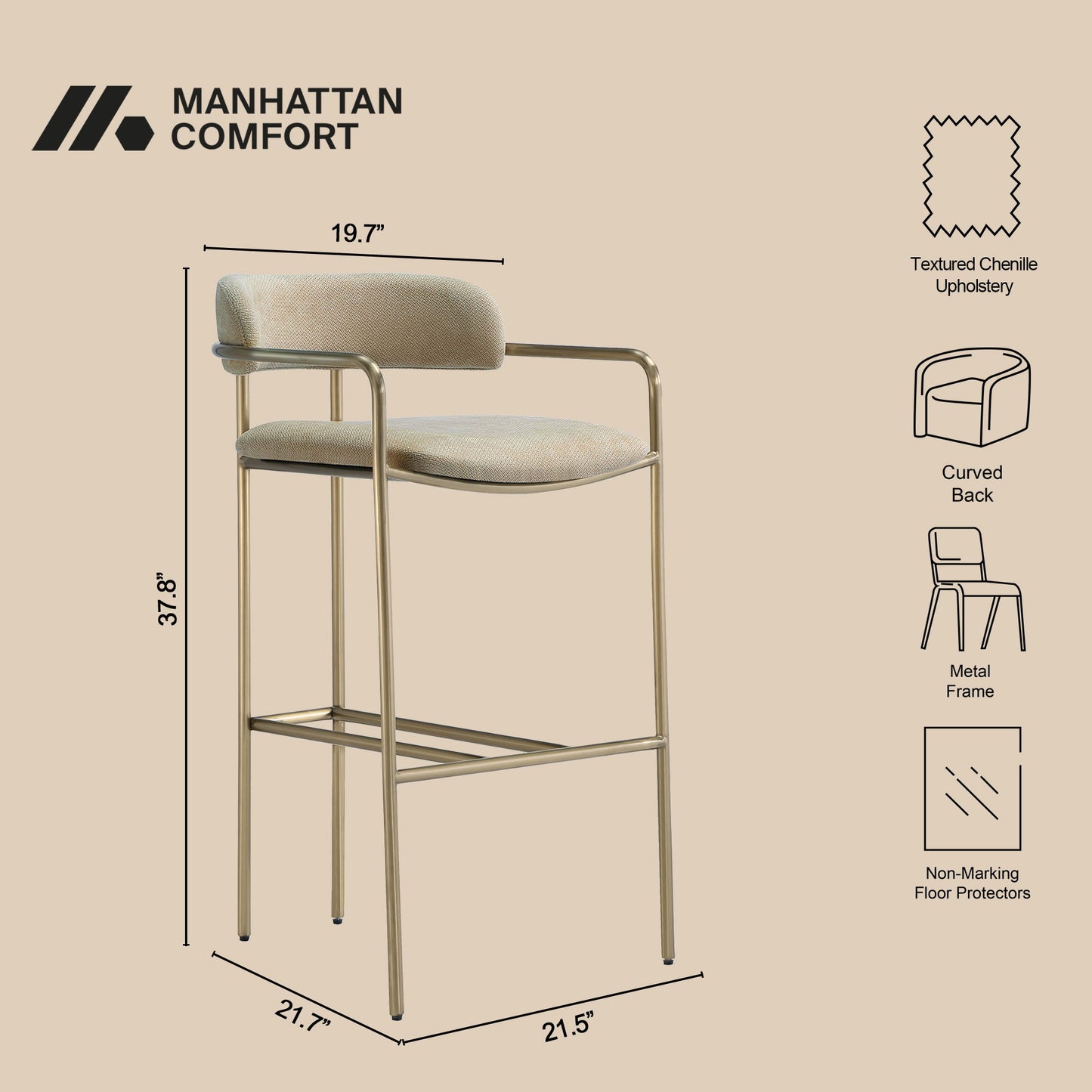 Manhattan Serene - Metal Upholstered Barstool