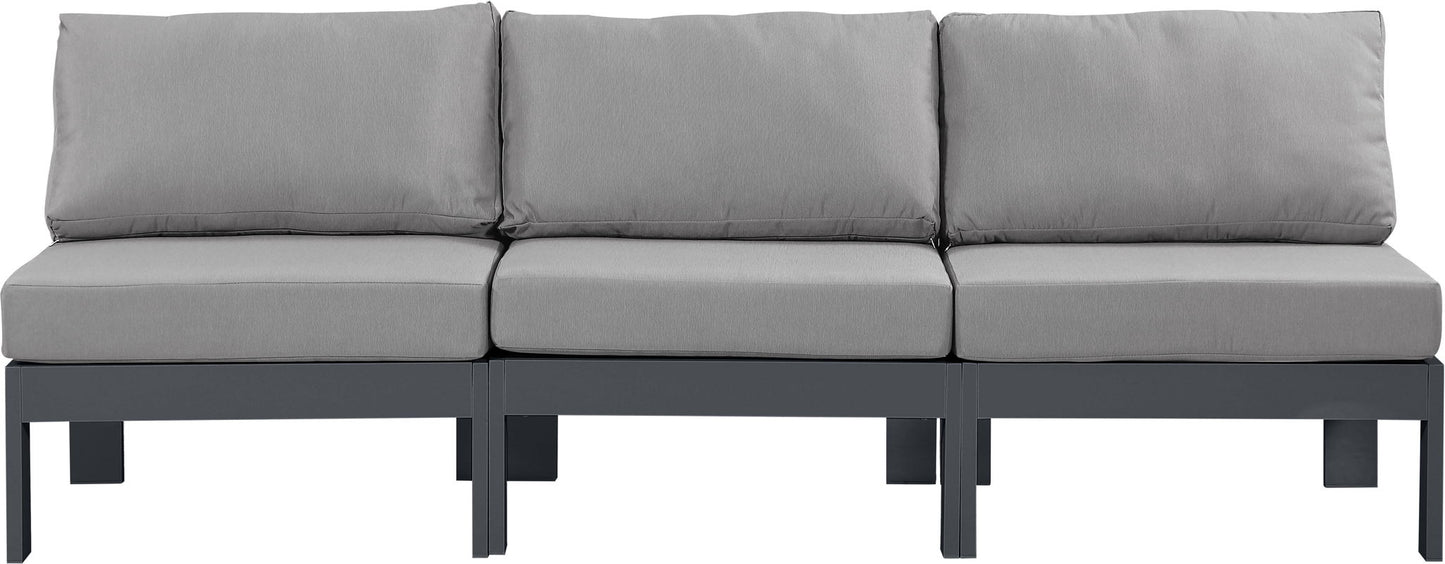Nizuc - Outdoor Patio 3 Seat Armless Modular Sofa With Gray Frame