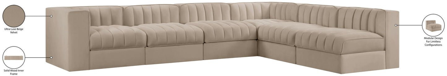 Rummi - Velvet Performance Fabric Upholstered 6 Piece Modular Sectional