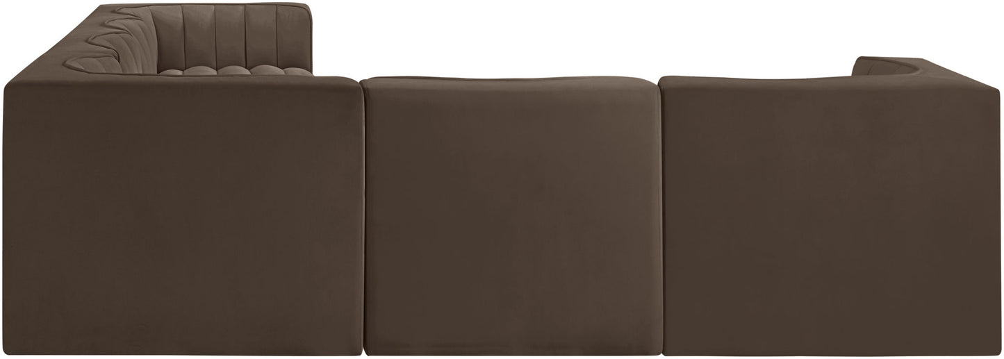 Rummi - Velvet Performance Fabric Upholstered 6 Piece Modular Sectional (With 3 Corner Chairs)