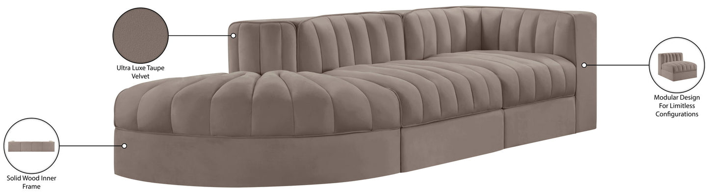 Rummi - Velvet Performance Fabric Upholstered 3 Piece Modular Sectional