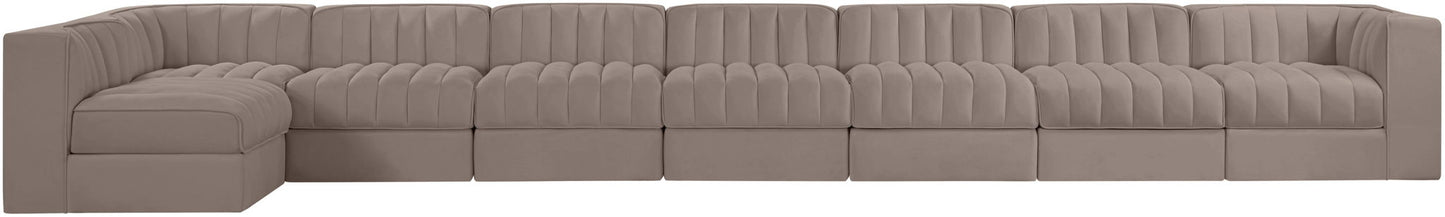 Rummi - Velvet Performance Fabric Upholstered 8 Piece Modular Sectional, L-Shaped (Right)