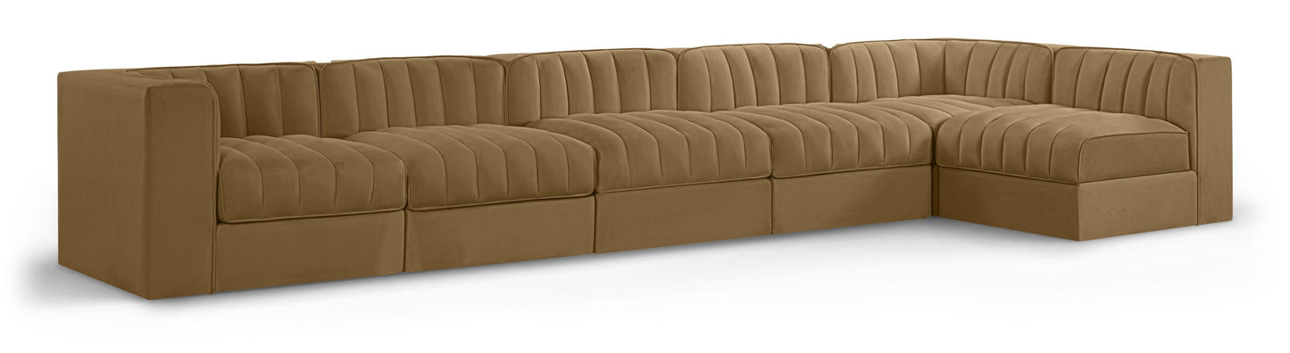 Rummi - Velvet Performance Fabric Upholstered 6 Piece Modular Sectional, L-Shaped (Right)