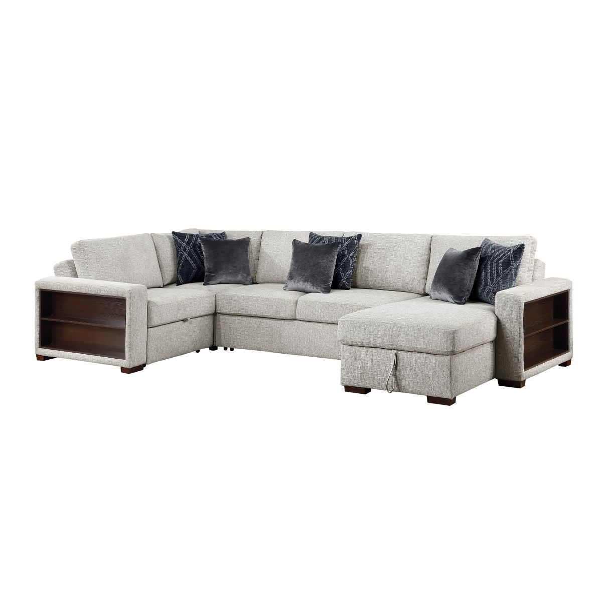 Isla 4-Piece Sectional with Reversible Chaise, Pull-out Bed, Hidden Storage and Click Motion Back