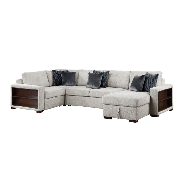 Isla 4-Piece Sectional with Reversible Chaise, Pull-out Bed, Hidden Storage and Click Motion Back
