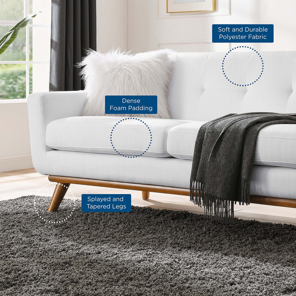 Engage Left-Arm Upholstered Fabric Loveseat - White