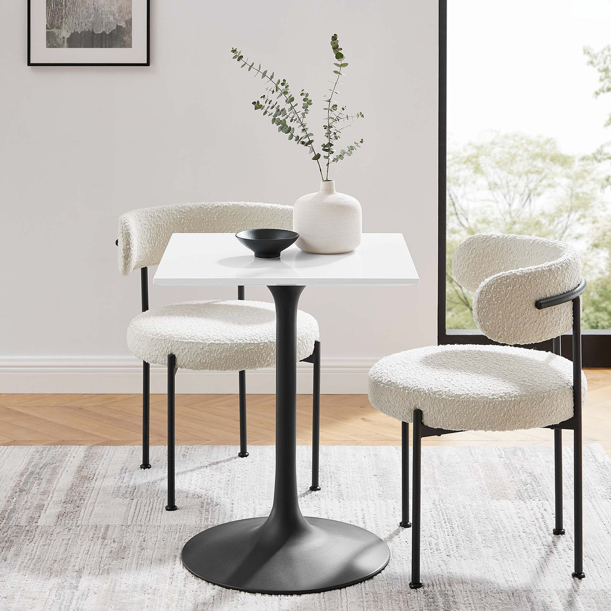 Lippa Square Wood Dining Table - 24", Black White