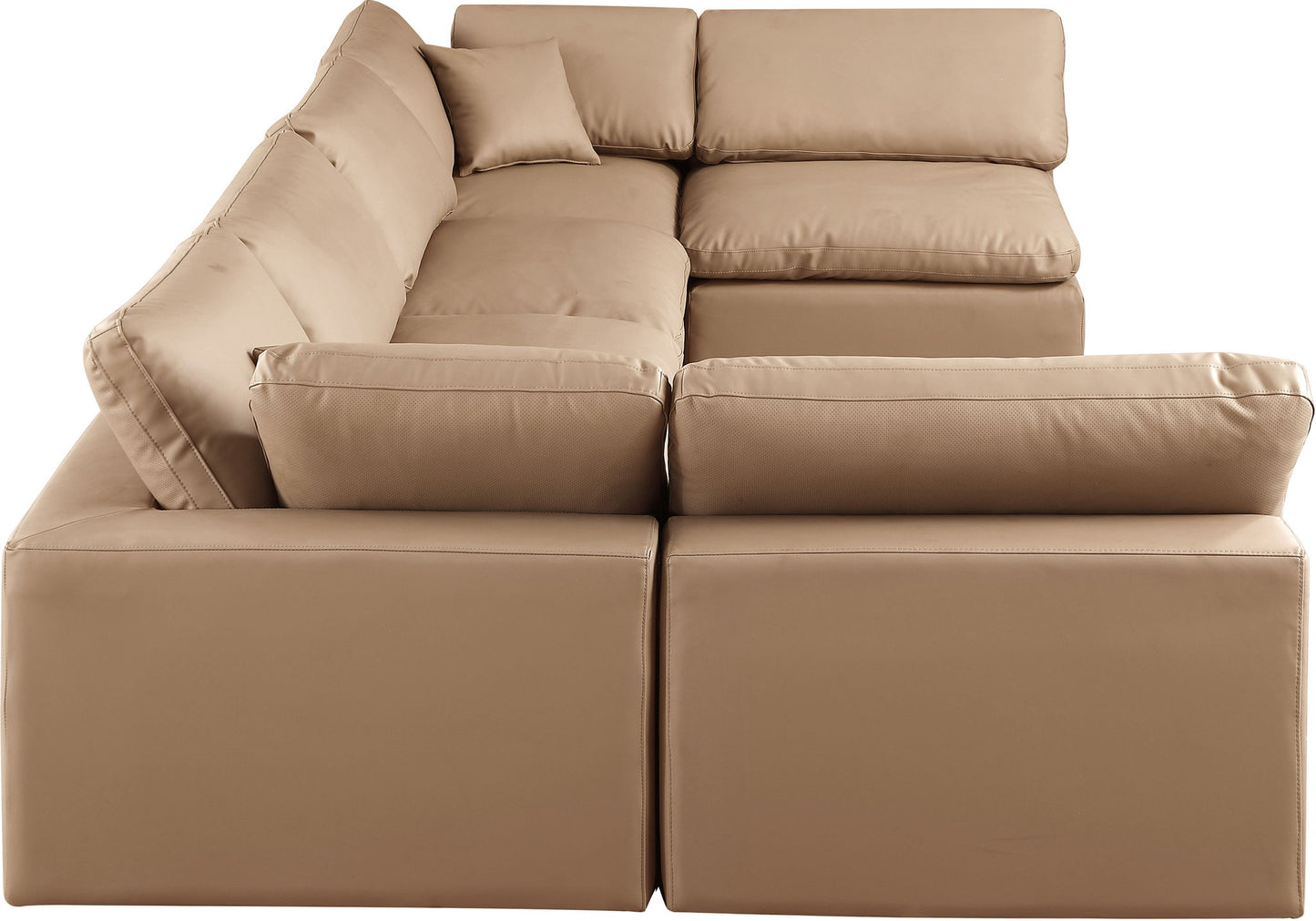Comfy - 6 Piece Faux Leather Modular Armless Sectional - Tan