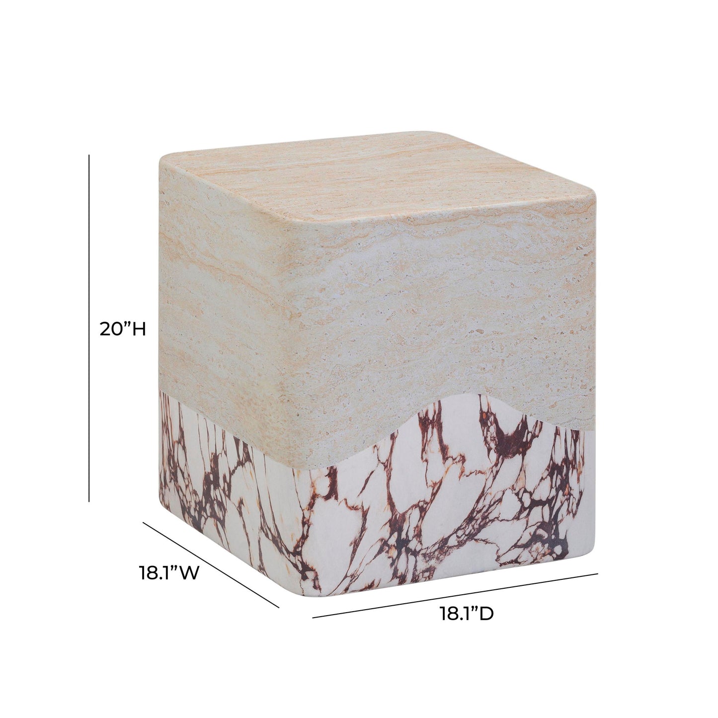 Brut - Concrete Indoor / Outdoor Side Table - Travertine & Breccia