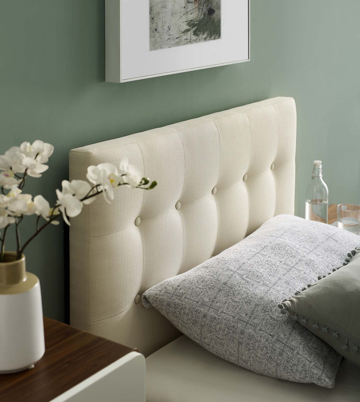 Emily Upholstered Fabric Headboard - Twin, Ivory