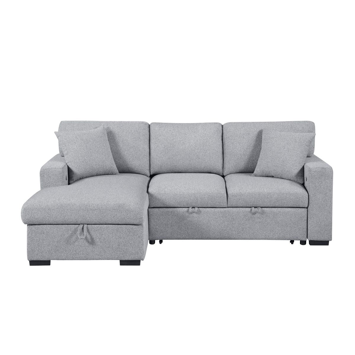 Pompano Sectional with Left Chaise, Pull-out Bed, Hidden Storages and Shelves, Charging Ports