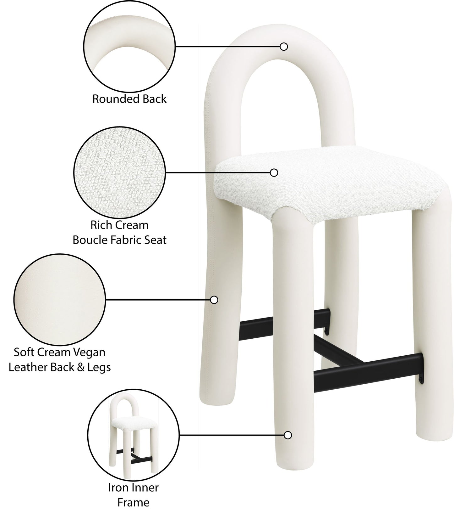 Amari - Vegan Leather and Boucle Fabric Stool