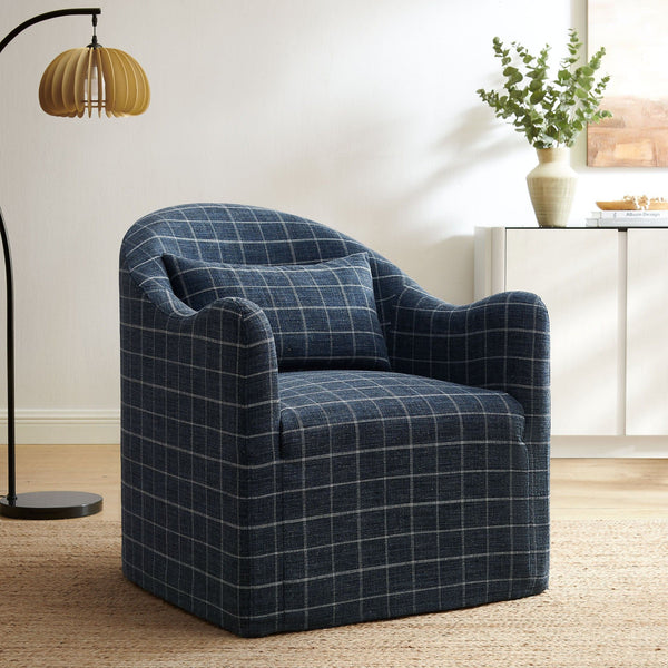 Bardot Linen Blend Accent Chair - Denim Windowpane Check
