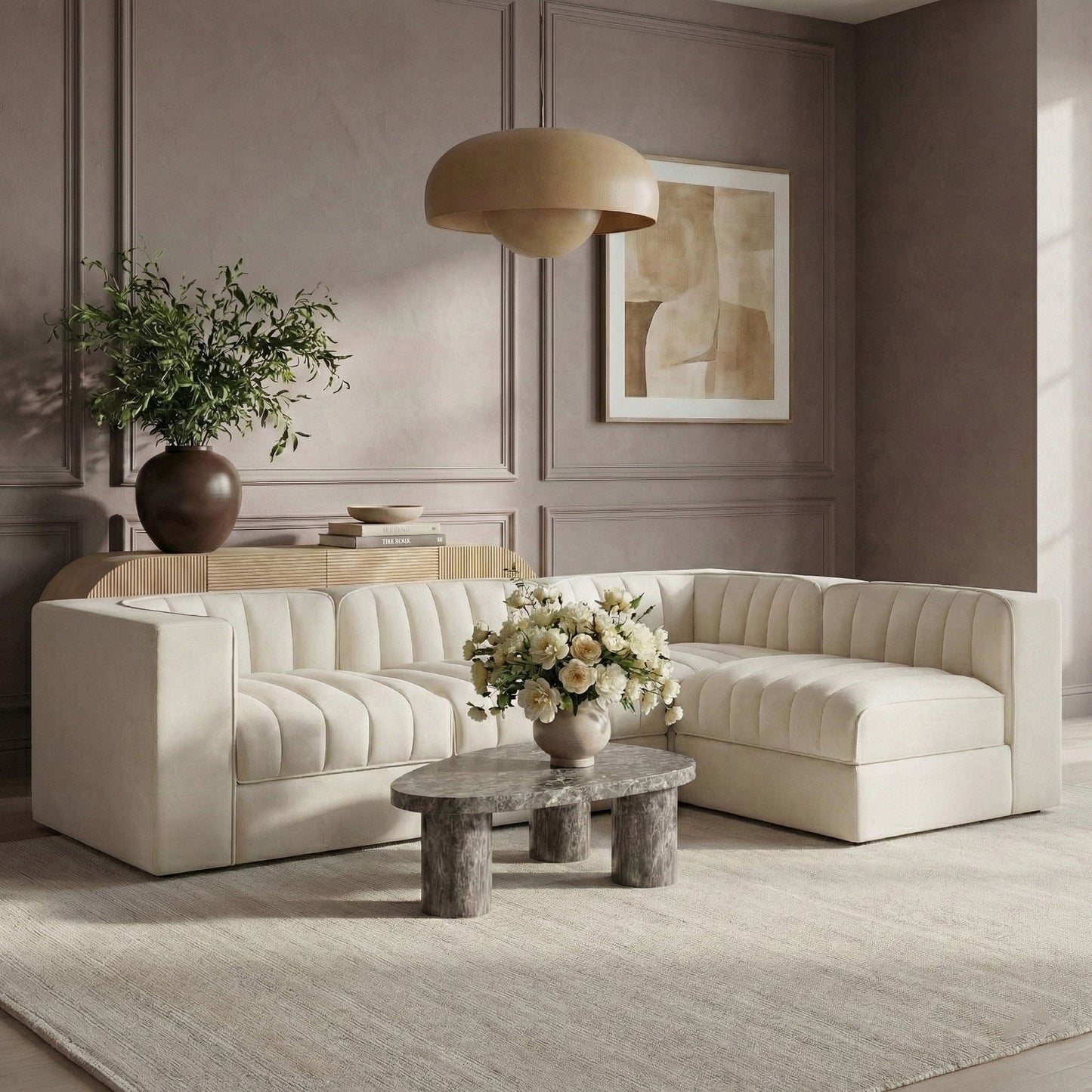 Rummi - Velvet Performance Fabric Upholstered 4 Piece Modular Sectional