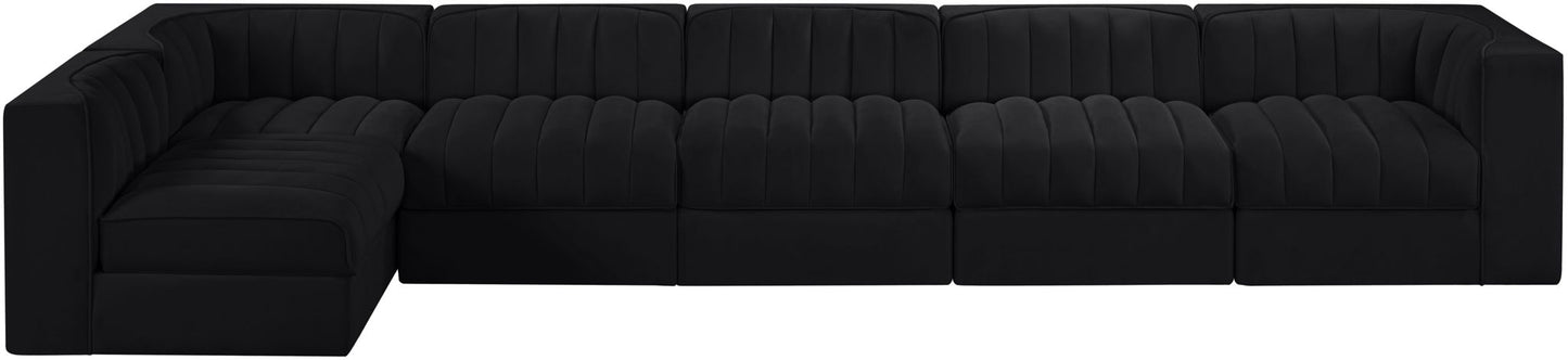 Rummi - Velvet Performance Fabric Upholstered 6 Piece Modular Sectional, L-Shaped (Right)