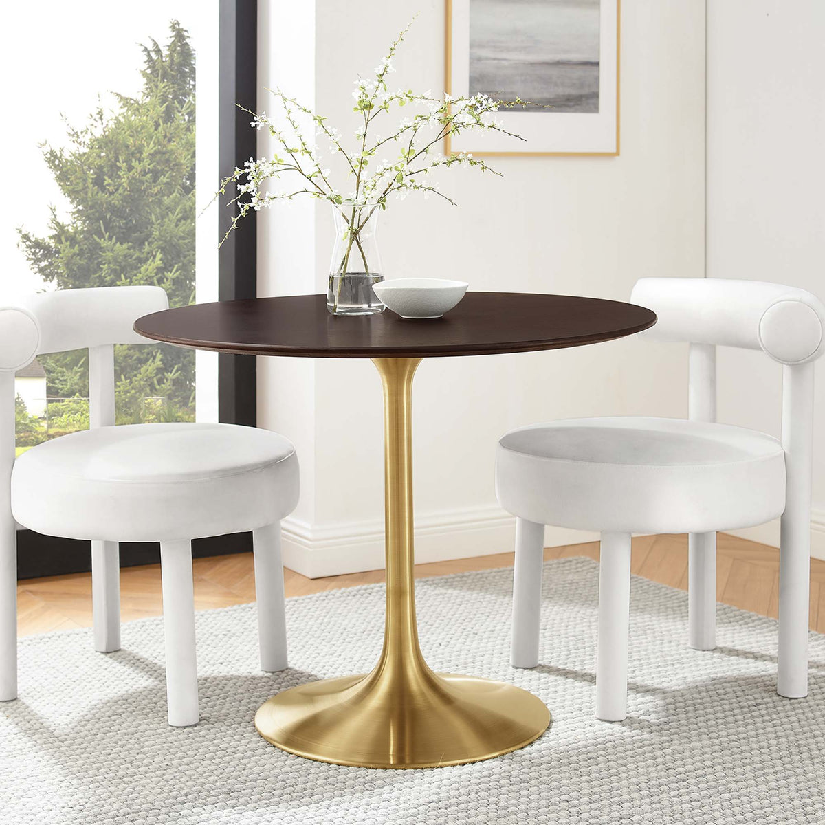 Lippa Round 36" Dining Table - Wood, Gold Cherry Walnut