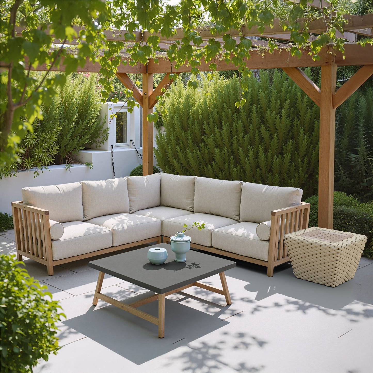 Antul - Outdoor Coffee Table - White / Natural