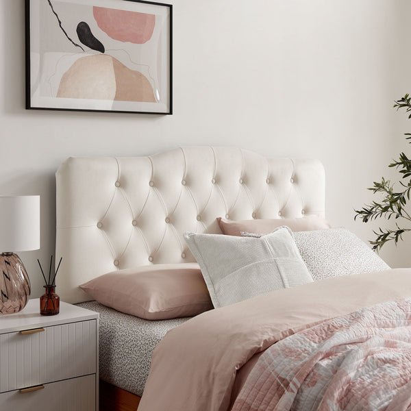 Annabel Diamond Tufted Performance Velvet Headboard - Queen, Alabaster